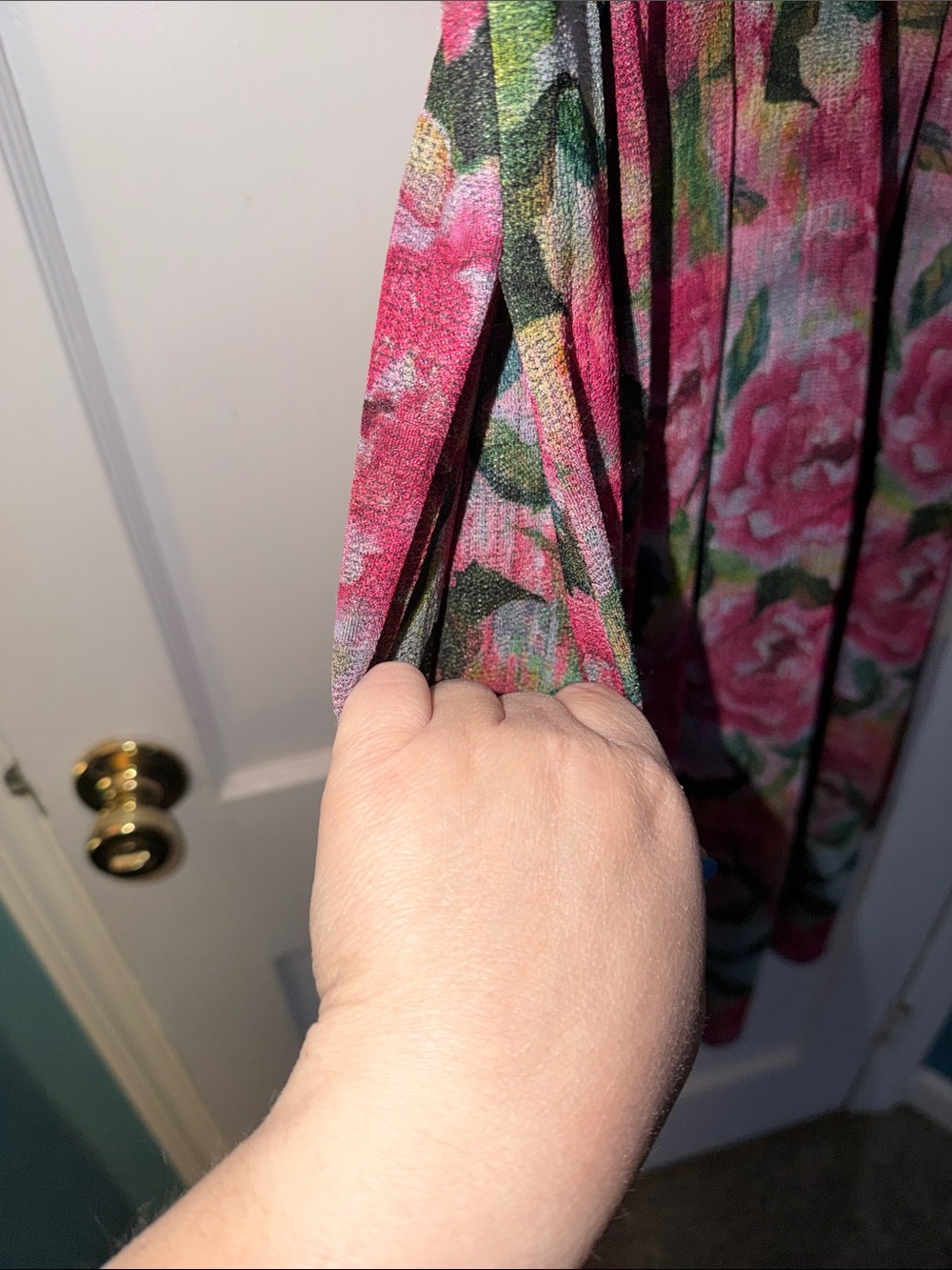 LuLaRoe Pink Floral Midi Dress with Green Leaves - Picture 5 of 6